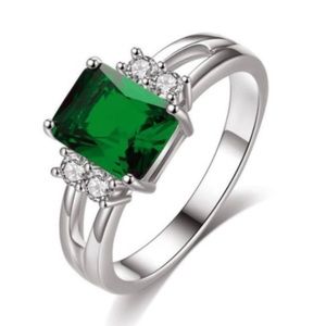 White Gold Filled Green Emerald Zircon Ring